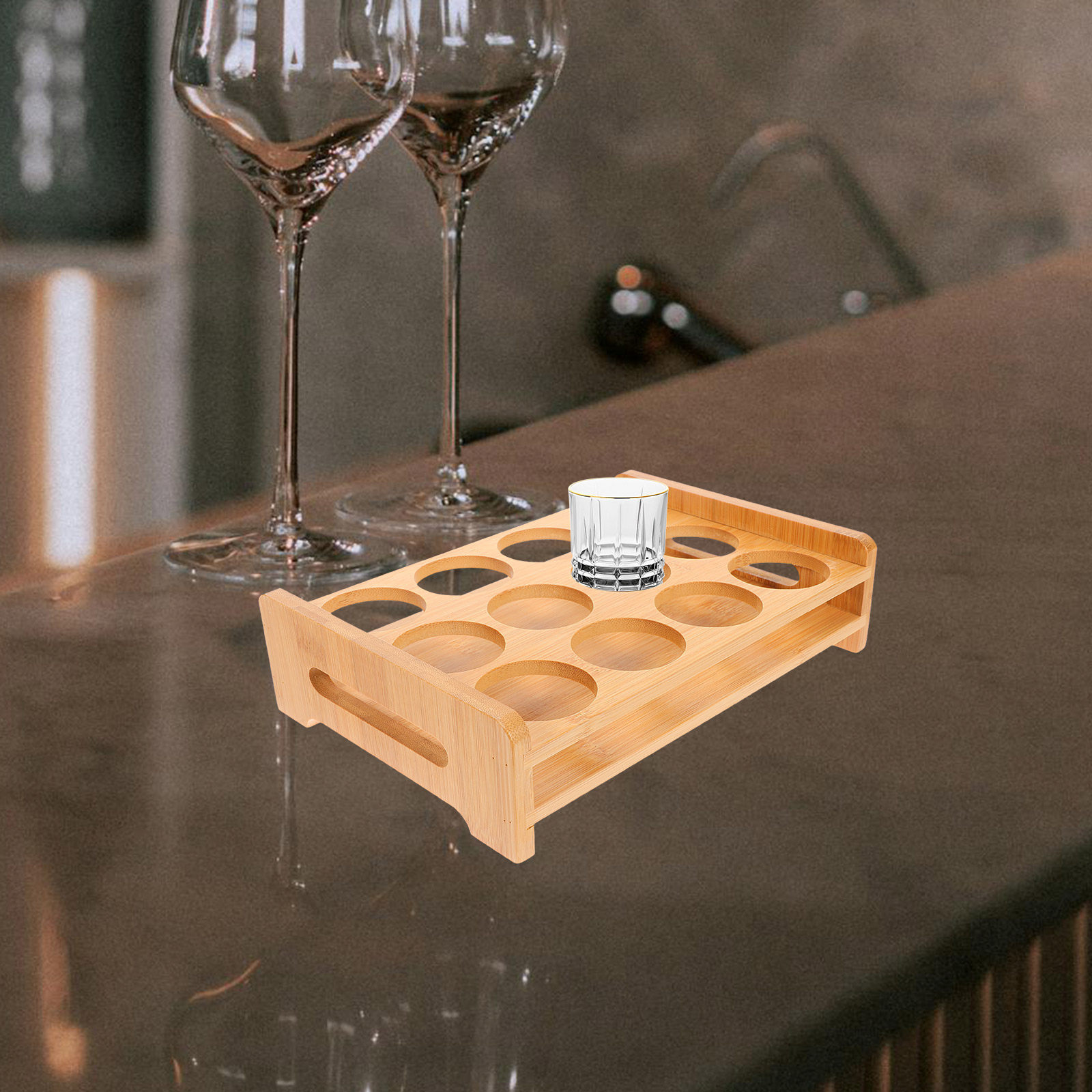 Wine Whiskey Beer - Soporte de Bambú para Vasos de