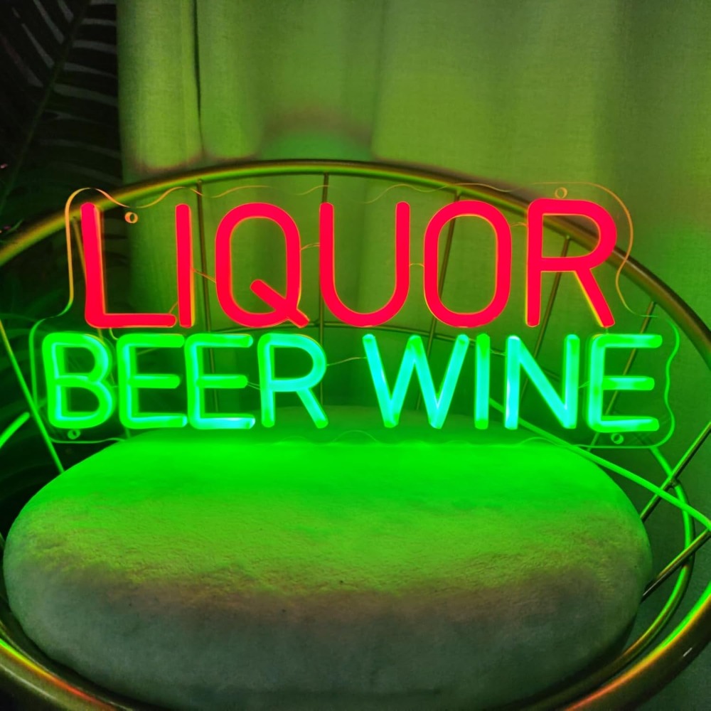 Wine Beer Whiskey Year - Letrero LED de Neón para Licores,